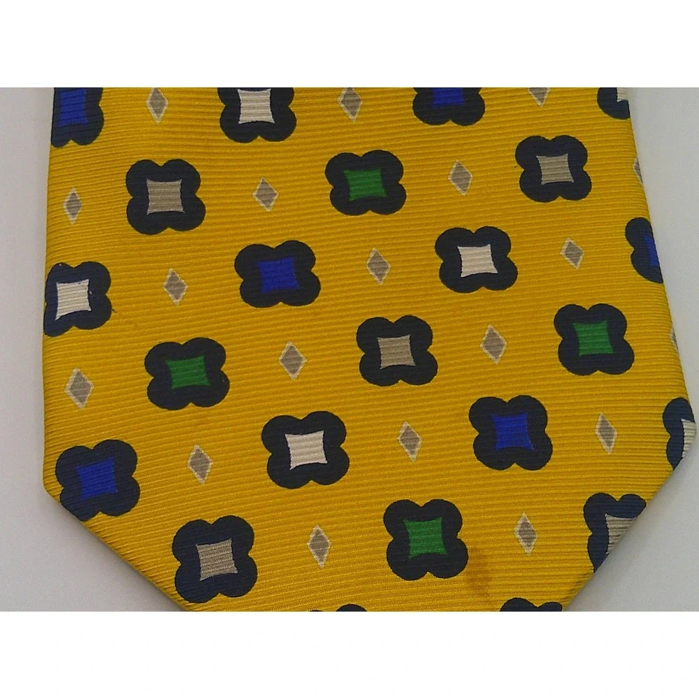 Bullock & Jones San Francisco Men's Yellow Silk Geometric Floral Necktie Tie